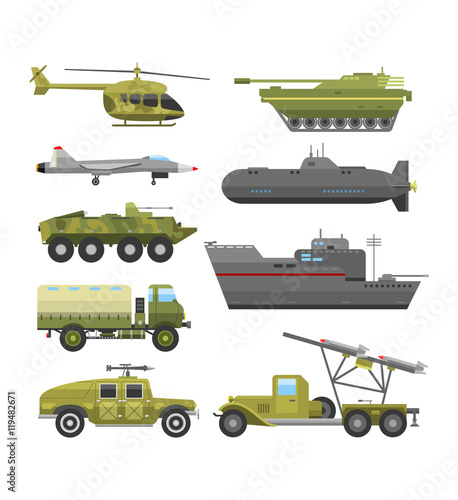 Military technic transport armor flat vector illustration.