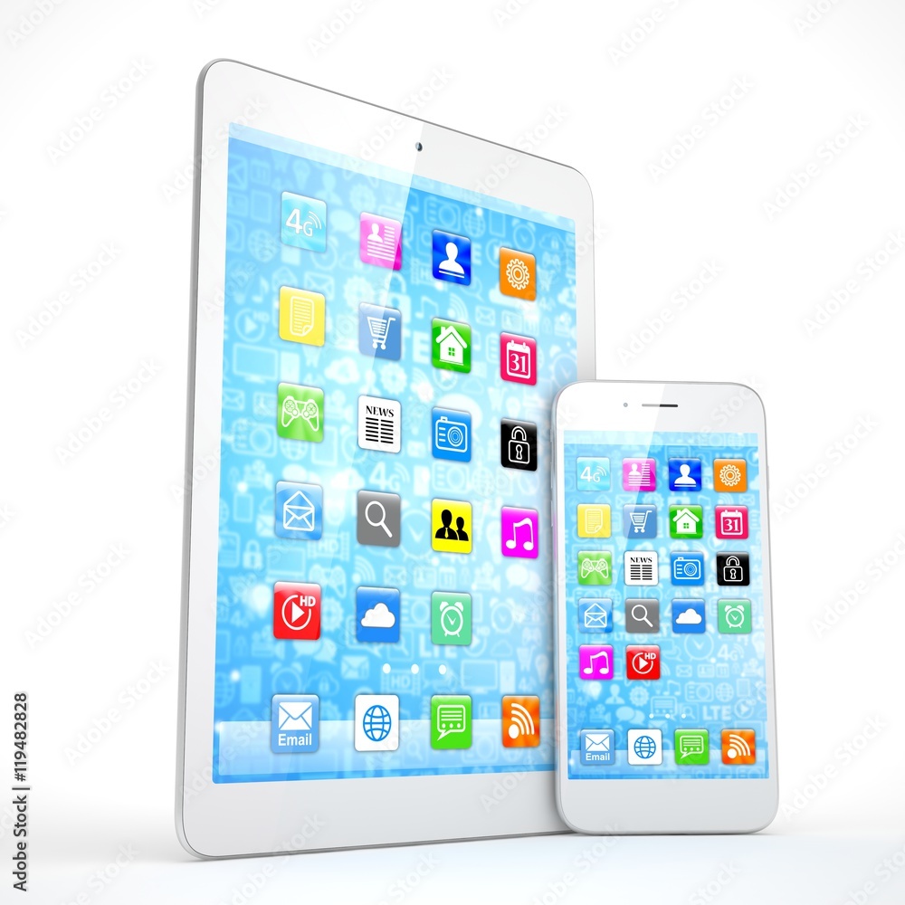 Tablet and smartphone on a white. 3d rendering. Tablet and smartphone on a white. 3d rendering.