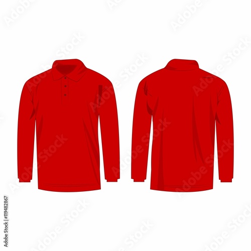 red long sleeve polo isolated vector front and back