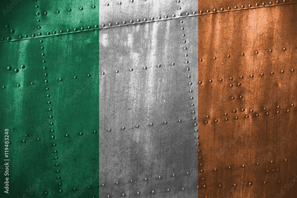 metal texutre or background with Ireland flag