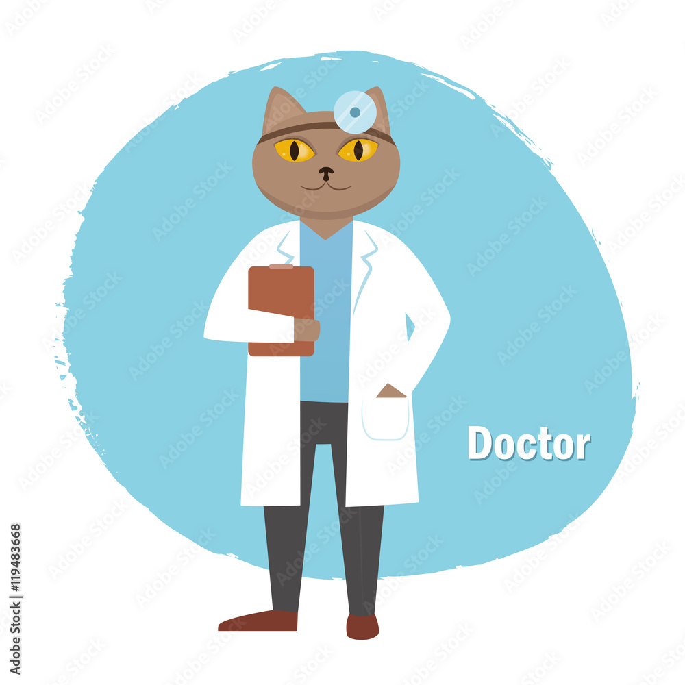 Cat doctor holding the folder in his hands Cat doctor holding the folder in his hands