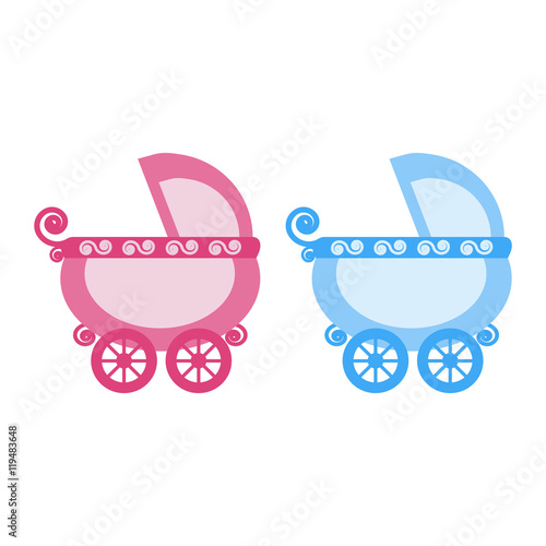 Vector illustration of a blue and rose prams on a white background