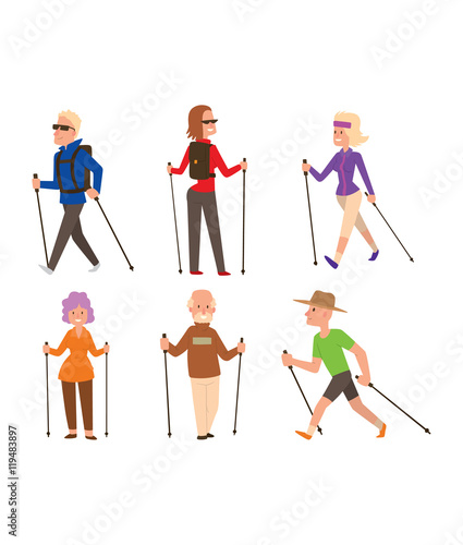 Nordic walking sport vector people