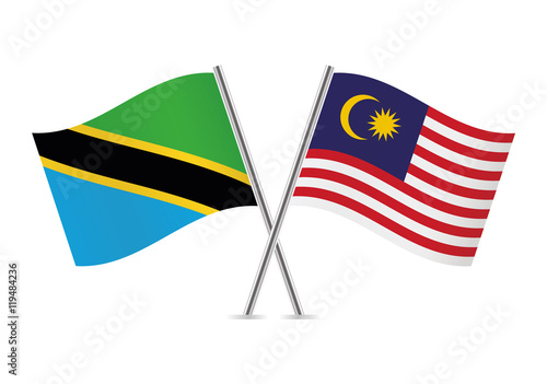 Tanzanian and Malaysian flags. Vector illustration.