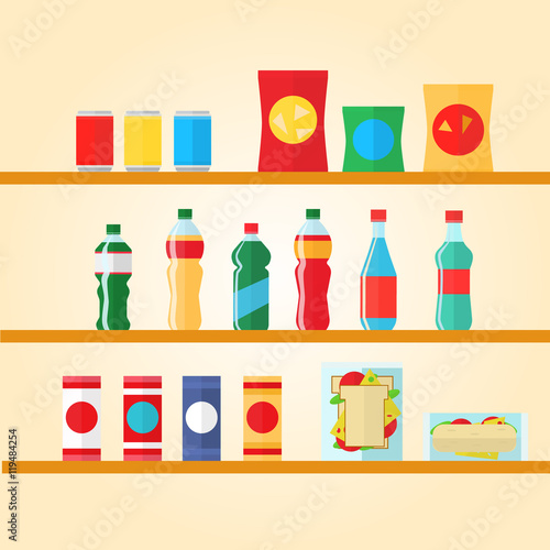 Vending machine product items set. Vector illustration in  style. Food and drinks design elements  icons isolated on white background.