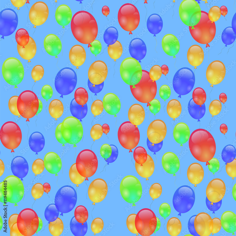 Colorful Air Balloons Seamless Pattern Isolated on Blue.