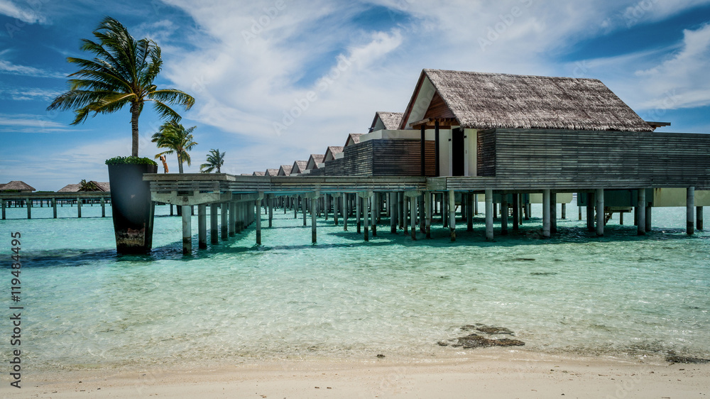Overwater bungalows in  an ocean island,Maldivas