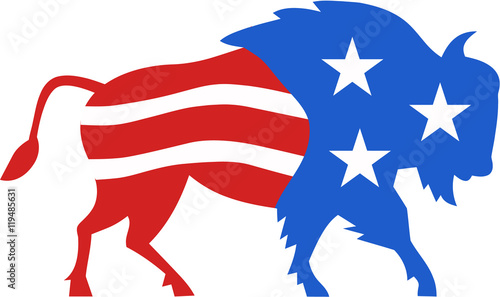North American Bison USA Flag Retro