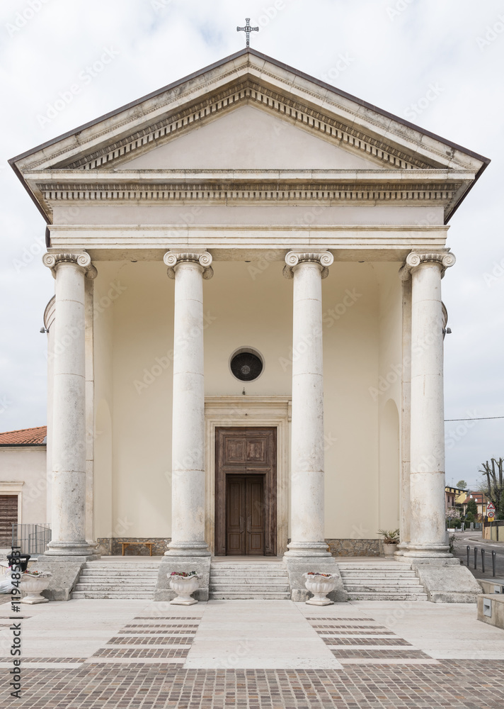 Church in classical style with colonnade.