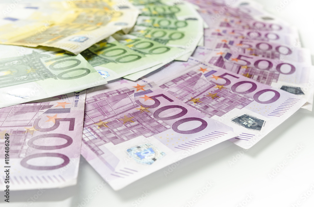 Many different euro bills. Symbolic photo for wealth and investments Many different euro bills. Symbolic photo for wealth and investments