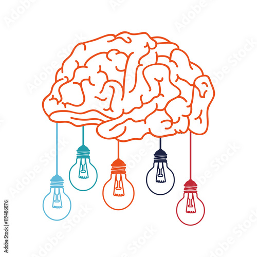 human brain bulbs light hanging  organ mind head intelligence vector illustration