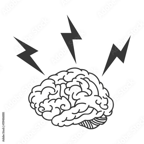 human brain bolt energy power organ mind head intelligence idea vector illustration