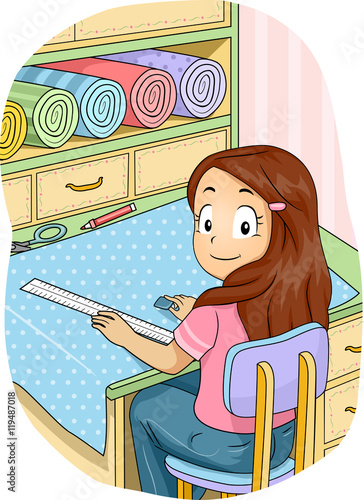 Kid Girl Marking Fabric