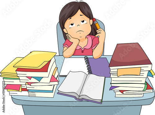 Kid Girl Study Bored