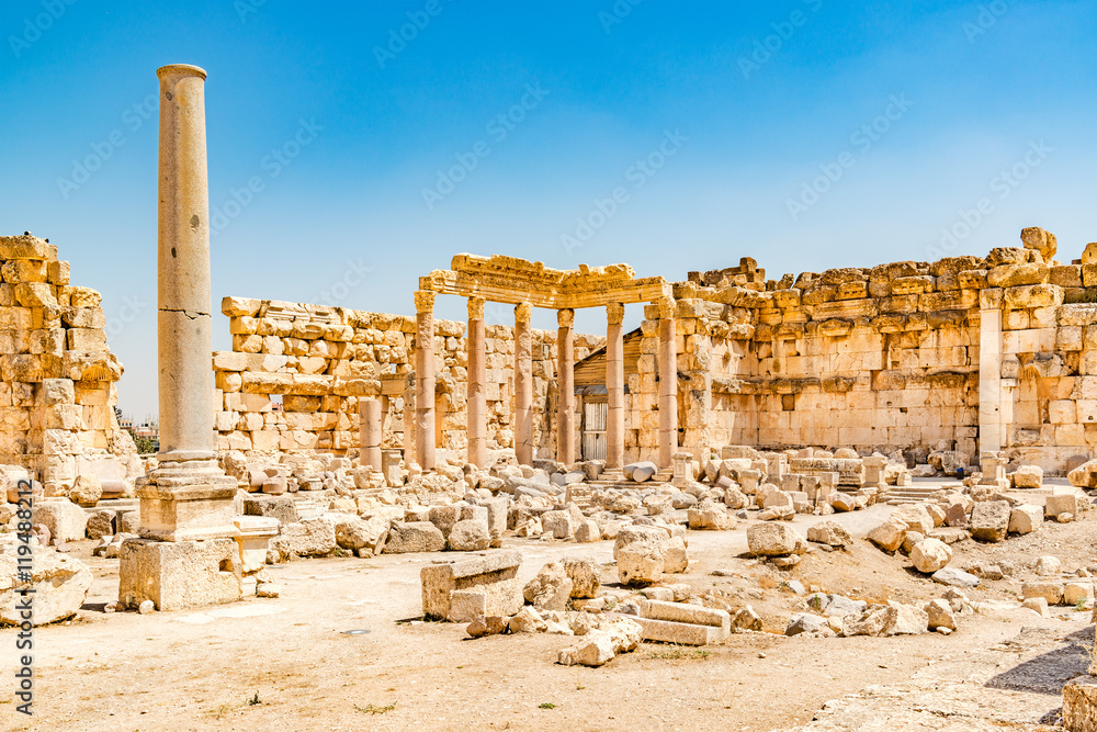 Baalbek in Beqaa Valley, Lebanon. Baalbek is located about 85 km northeast of Beirut and about 75 km north of Damascus. It has led to its designation as a UNESCO World Heritage Site in 1984. Baalbek in Beqaa Valley, Lebanon. Baalbek is located about 85 km northeast of Beirut and about 75 km north of Damascus. It has led to its designation as a UNESCO World Heritage Site in 1984.