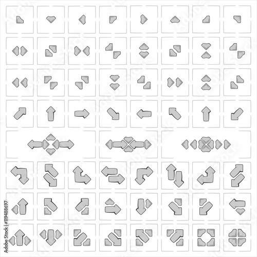 Arrows creative icons set - modern, gray signs pack