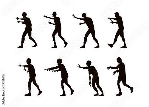 Vector zombie walking and reaching out hand in silhouette style.