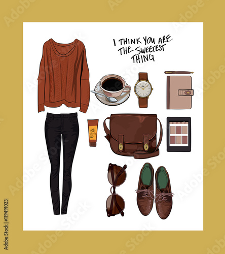 autumn outfit vector illustration set