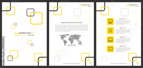 Marketing kit presentation vertical vector template. Modern business presentation graphic design. Flat presentation template with diagrams and charts.