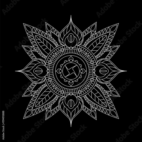 White outlined mandala on black background vector illustration