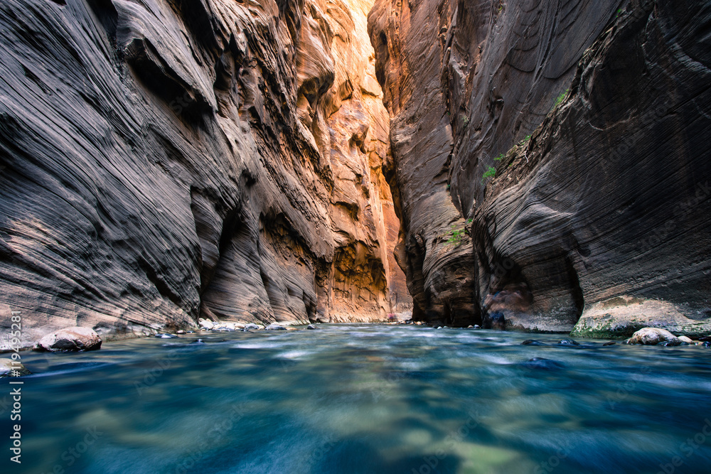 view of the Virgin River Narrows in Zion National Park - Utah view of the Virgin River Narrows in Zion National Park - Utah