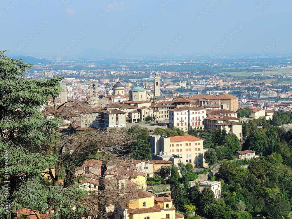 Bergamo - Old city, downtown. Lombardy,  Italy. Landscape from San Vigilio hill