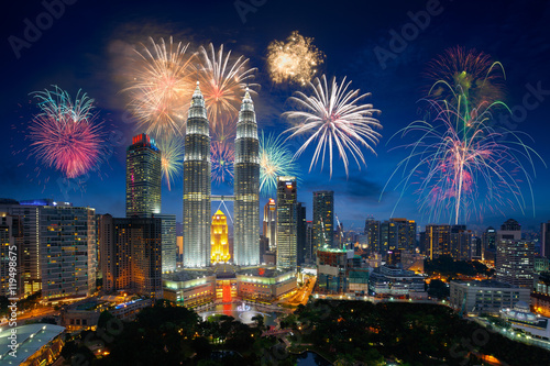 Canvas Print Firework over kuala lumpur city, Malaysia skyline