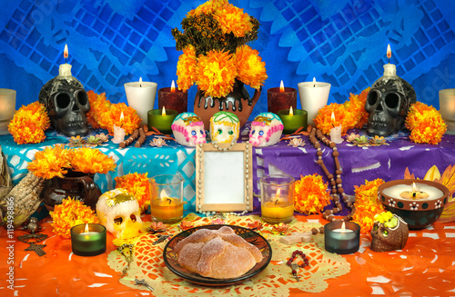 Mexican day of the dead altar (Dia de Muertos)