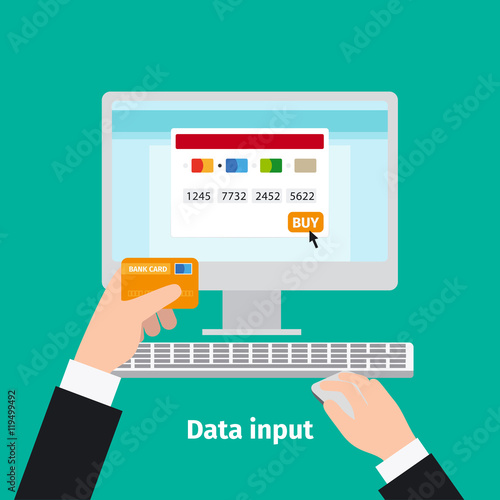 Credit plastic card usage. Data input vector illustration