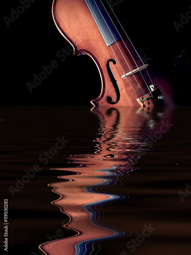 Tela violin rising from water, isolated on black
