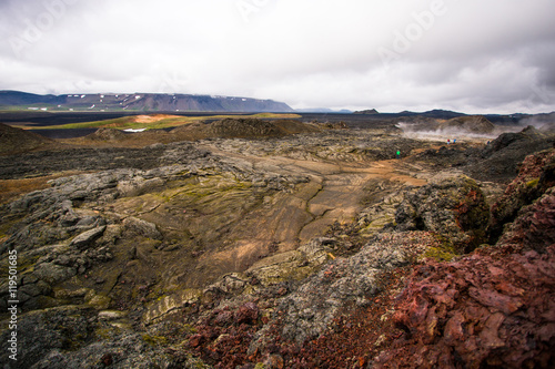 Hot ground made from solified lava at Krafla volcanic area in Iceland.