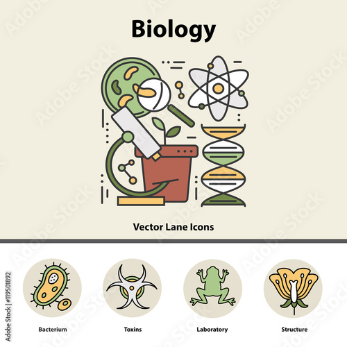 Modern color thin line concept of biology.