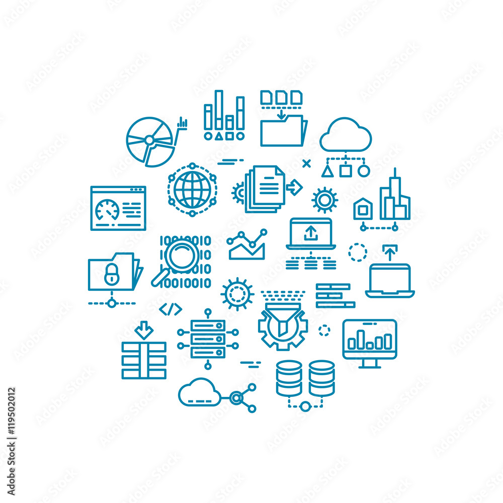 Big computer data outline vector icons in circle design Big computer data outline vector icons in circle design