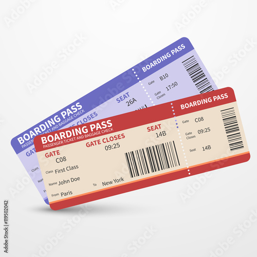 Airline boarding pass tickets vector travel journey concept