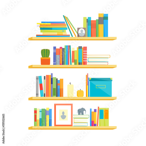 Shelves with Colorful Books. Vector