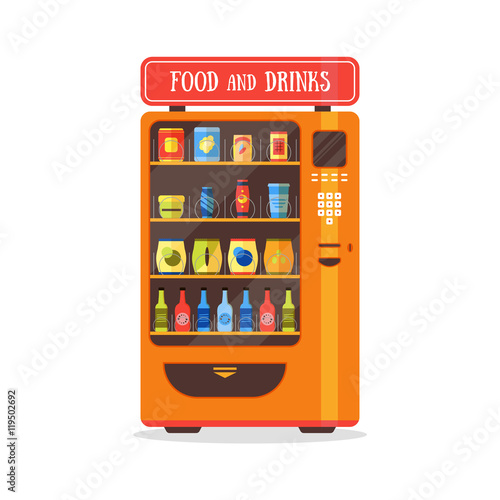 Vending Machine with Food and Drink. Vector