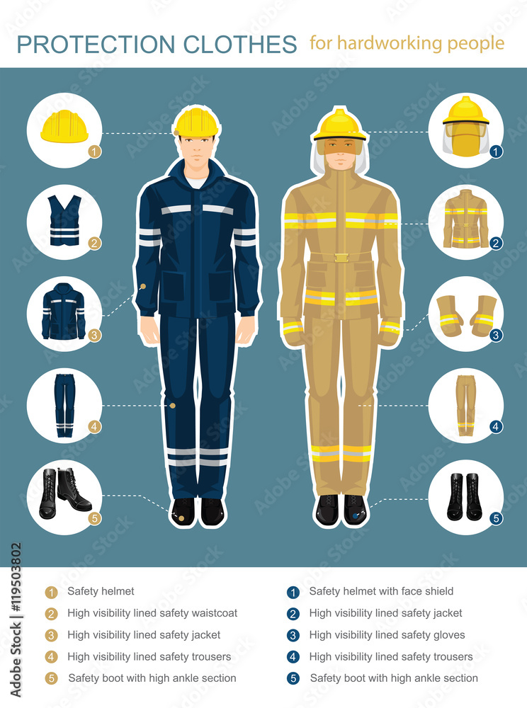 Infographics With Professional Uniform For Hard-working People. Safety  Clothes And Helmet. Royalty Free SVG, Cliparts, Vectors, and Stock  Illustration. Image 59807605.