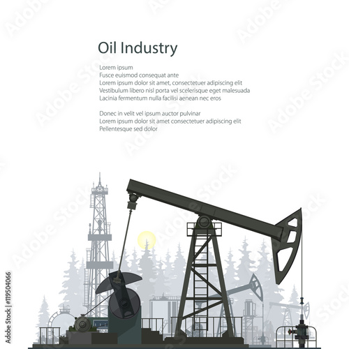 Pumpjack, Oil Pump Isolated on White Background, Oil Horse, Pumping Unit, Gasshopper Pump, Oil Industry, Overground Drive for a Reciprocating Piston Pump in an Oil Well, Poster Brochure Flyer Design