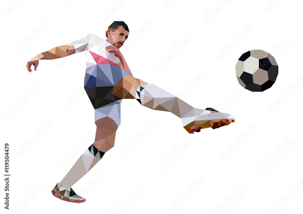 The football player kicks the ball