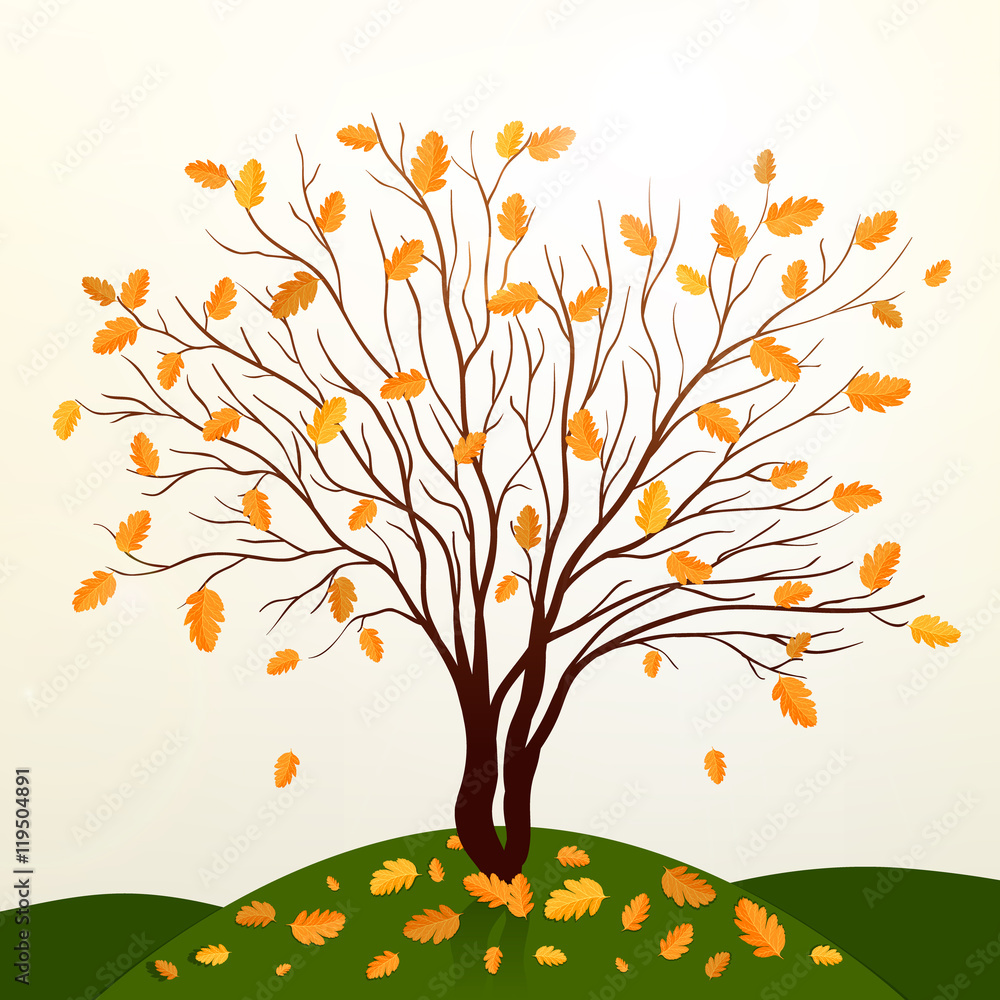 Autumn background with tree and grass vector
