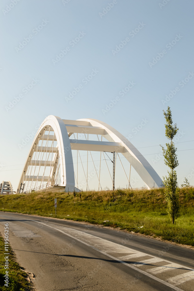 Novi Sad, Serbia - August 29, 2016: Construction of the bridge on the Danube River