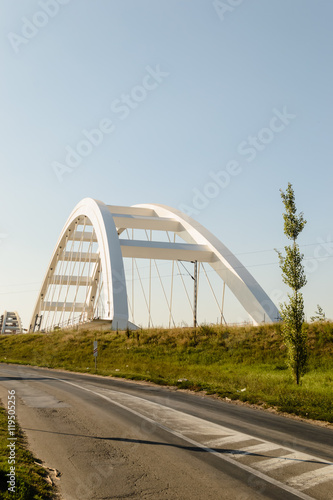 Novi Sad, Serbia - August 29, 2016: Construction of the bridge on the Danube River © caocao191