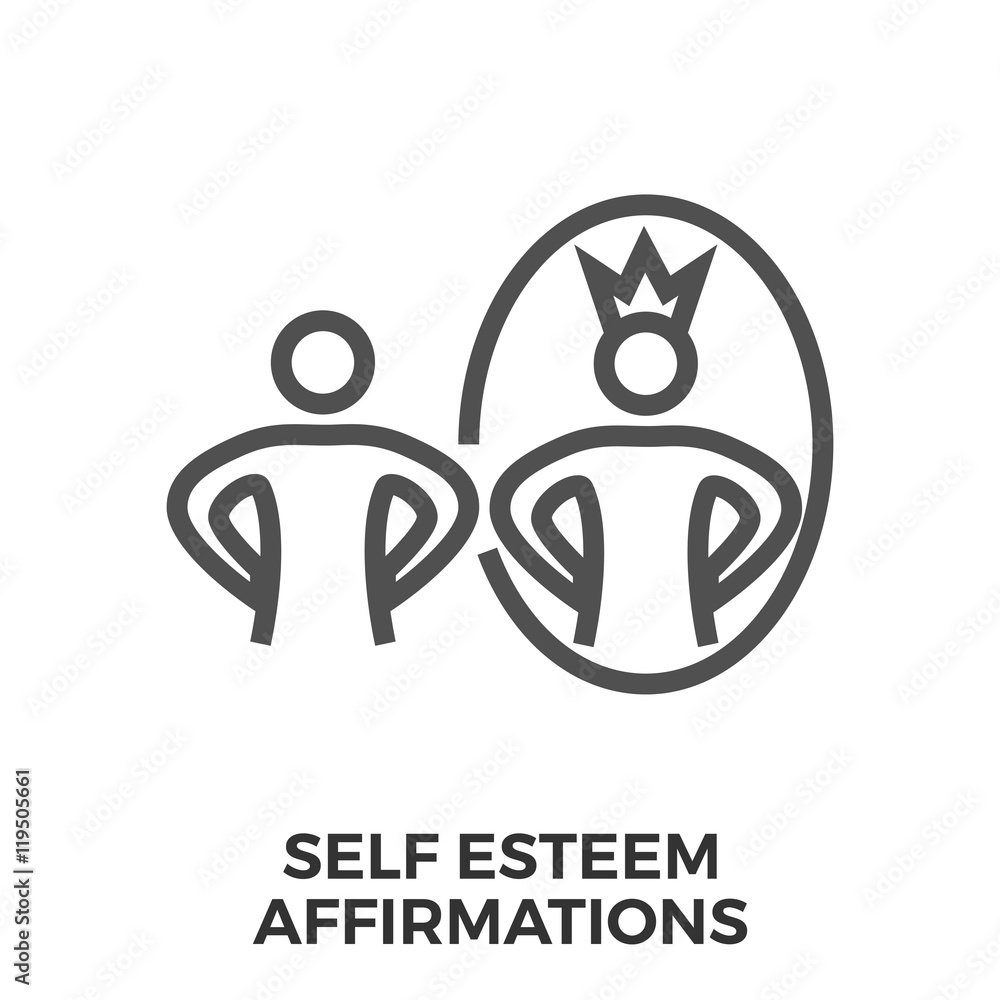 Self esteem affirmations thin line vector icon isolated on the white background.