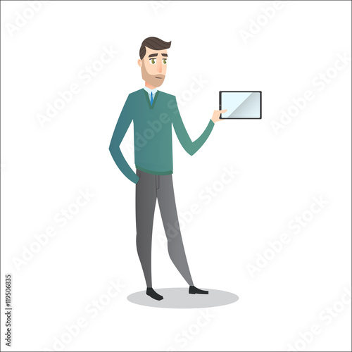Businessman character with the tablet