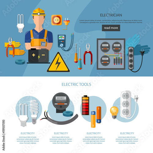 Professional electrician infographics electricity tools