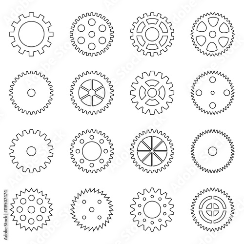 Set of outlines of gear wheels, vector illustration