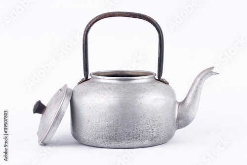 old vintage retro Kettle on white background drink isolated . Which, kettle made of aluminum materials. 