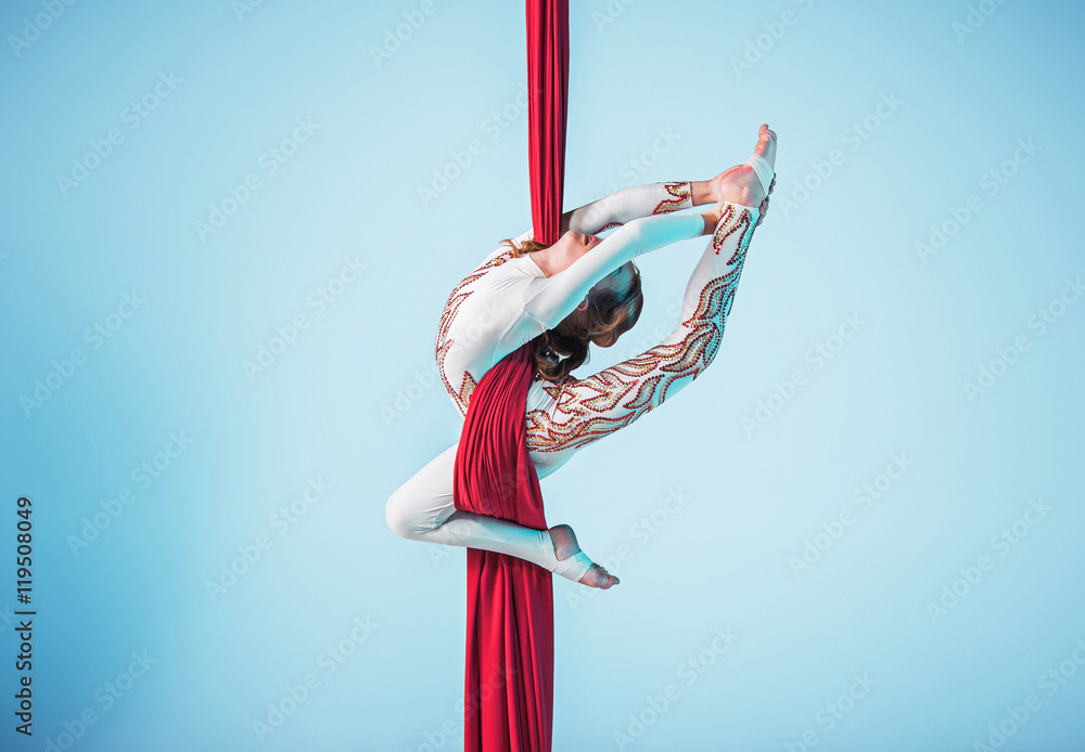Obraz premium Graceful gymnast performing aerial exercise