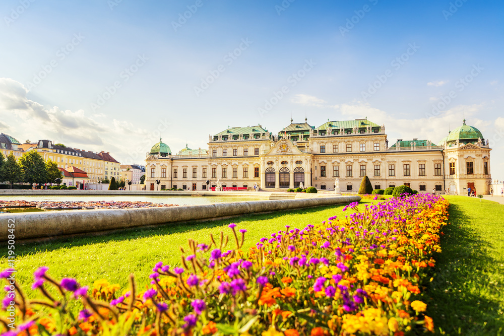 Beautiful view at Belvedere palace and nice flower arrangement i Beautiful view at Belvedere palace and nice flower arrangement i