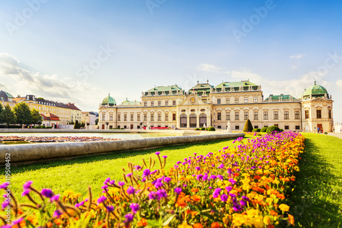 Beautiful view at Belvedere palace and nice flower arrangement i